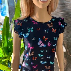 WDIRARA Butterfly Ruffle Cap Sleeve Women’s Blouse XS.